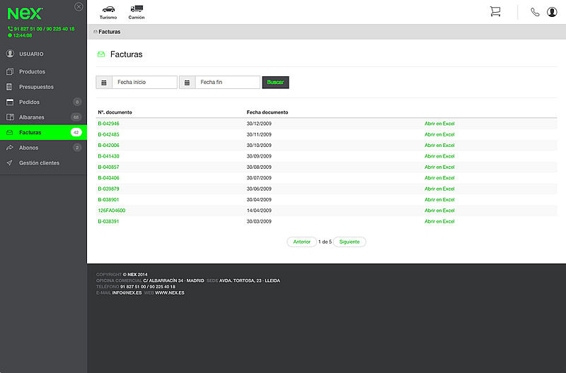 Listado facturas y albaranes NEX